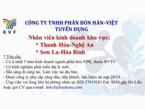 TUYỂN DỤNG NHÂN VIÊN KD KHU VỰC MIỀN BẮC (Kết thúc)